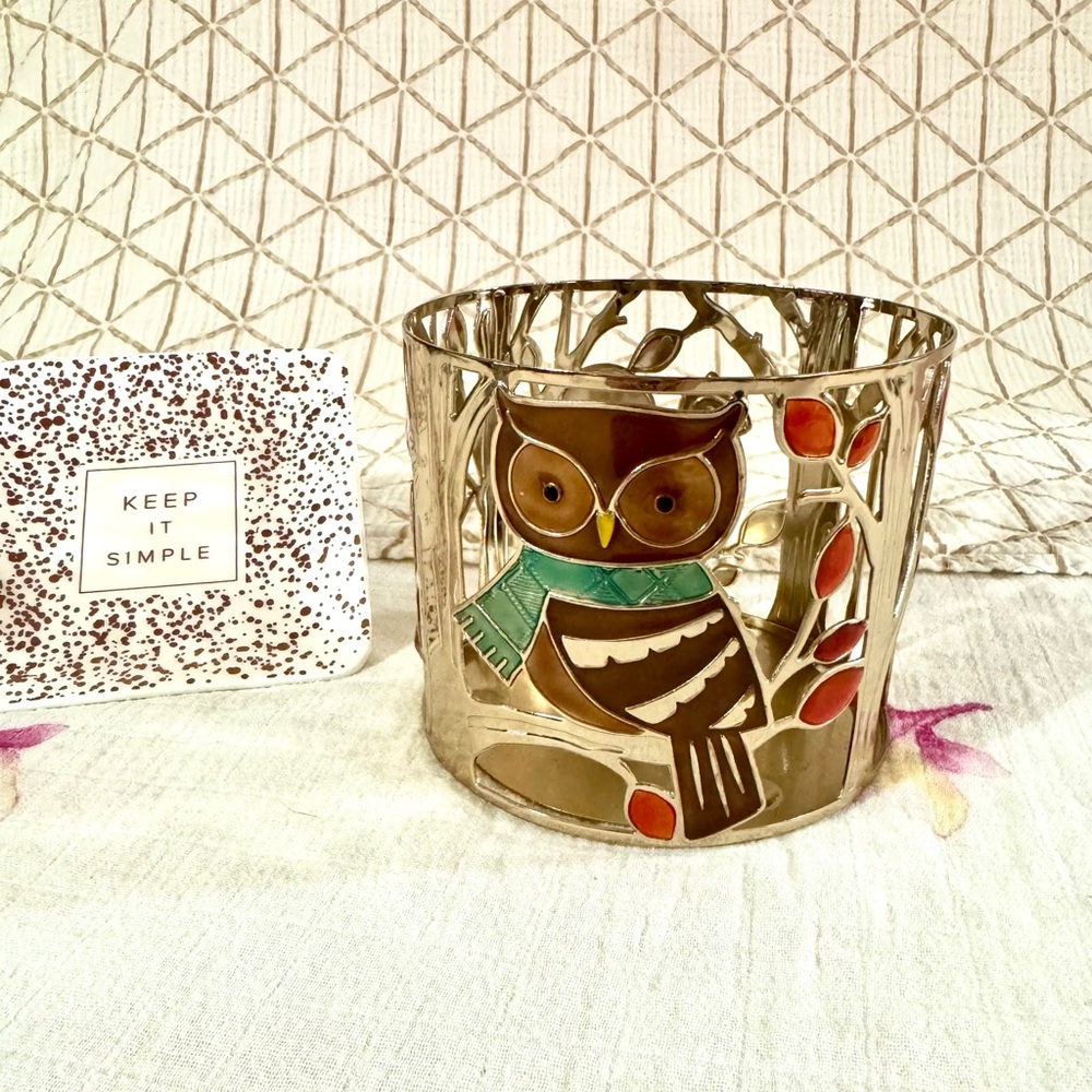 *Bath & Body Works* 3-Wick Candle Holder— Fall Woodland Critters Owl & Squirrel